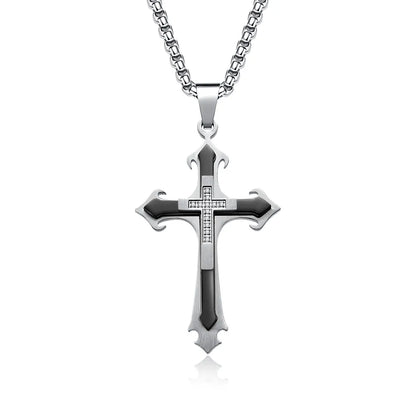 Basic Modern Style Classic Style Cross 304 Stainless Steel Inlay Zircon Men'S Pendant Necklace