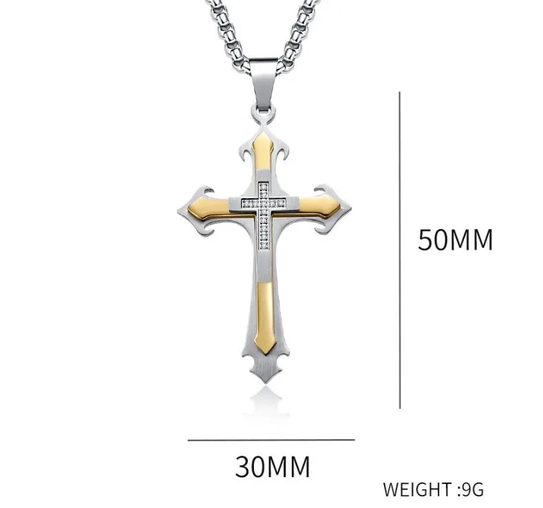 Basic Modern Style Classic Style Cross 304 Stainless Steel Inlay Zircon Men'S Pendant Necklace