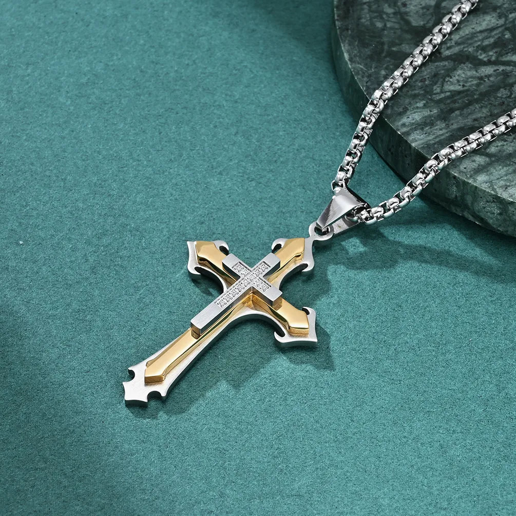 Basic Modern Style Classic Style Cross 304 Stainless Steel Inlay Zircon Men'S Pendant Necklace