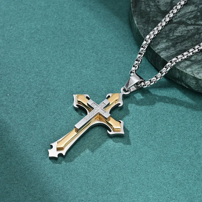 Basic Modern Style Classic Style Cross 304 Stainless Steel Inlay Zircon Men'S Pendant Necklace