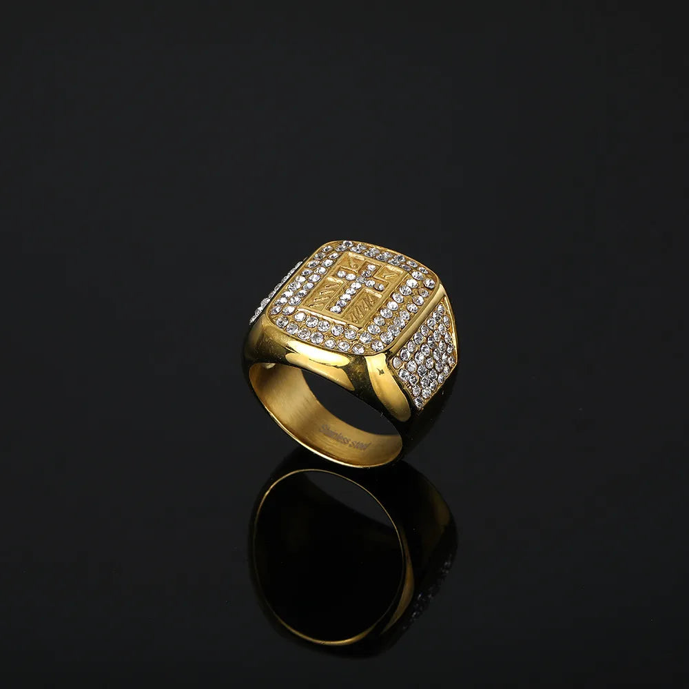 Basic Modern Style Classic Style Cross 304 Stainless Steel Polishing Inlay Rhinestones Men'S Rings