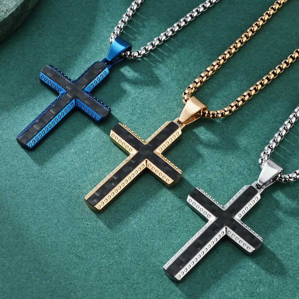 Basic Modern Style Classic Style Cross Titanium Steel Plating Inlay Solid Carbon Fiber Men'S Pendant Necklace