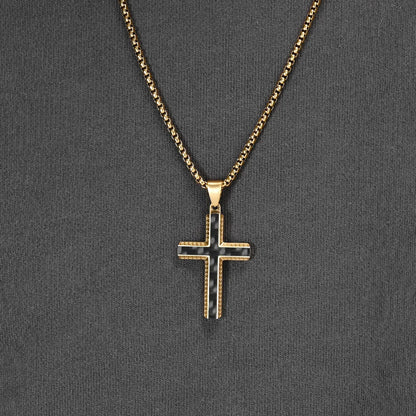 Basic Modern Style Classic Style Cross Titanium Steel Plating Inlay Solid Carbon Fiber Men'S Pendant Necklace