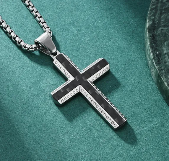 Basic Modern Style Classic Style Cross Titanium Steel Plating Inlay Solid Carbon Fiber Men'S Pendant Necklace