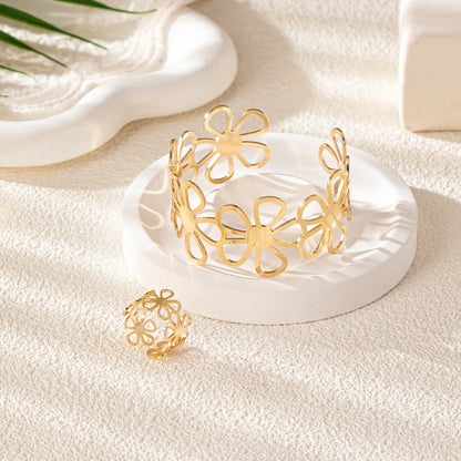 Basic Modern Style Classic Style Flower 14K Gold Plated Alloy Wholesale Rings Bracelets Jewelry Set