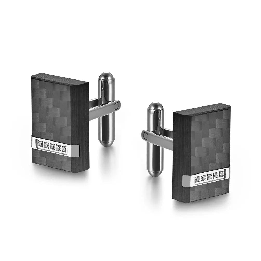 Basic Modern Style Classic Style Geometric 304 Stainless Steel Solid Carbon Fiber Plating Inlay Zircon Unisex Cufflinks 1 Pair