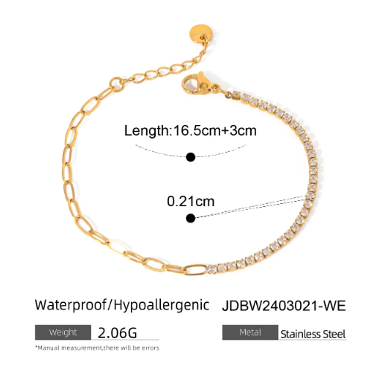 Basic Modern Style Classic Style Geometric 304 Stainless Steel Zircon Bracelets In Bulk