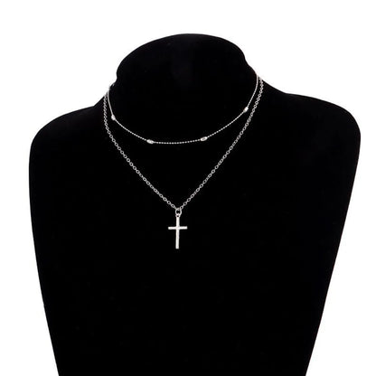 Basic Modern Style Classic Style Geometric Cross Alloy Wholesale Double Layer Necklaces