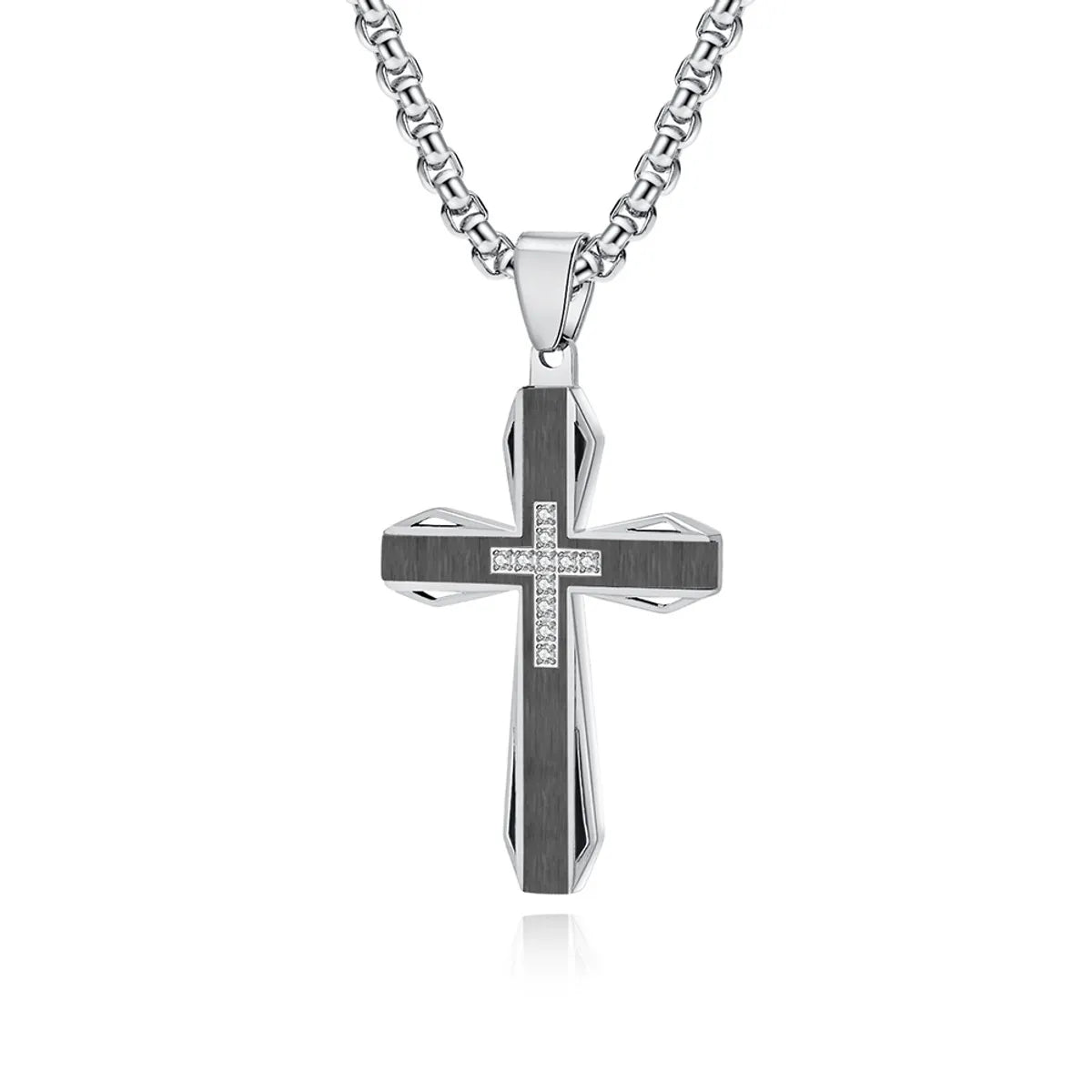 Basic Modern Style Classic Style Geometric Cross Titanium Steel Plating Inlay Zircon Men'S Pendant Necklace