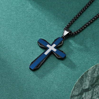 Basic Modern Style Classic Style Geometric Cross Titanium Steel Plating Inlay Zircon Men'S Pendant Necklace