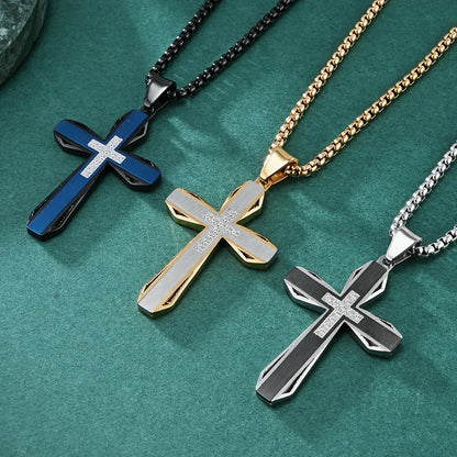 Basic Modern Style Classic Style Geometric Cross Titanium Steel Plating Inlay Zircon Men'S Pendant Necklace