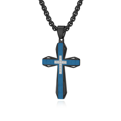 Basic Modern Style Classic Style Geometric Cross Titanium Steel Plating Inlay Zircon Men'S Pendant Necklace