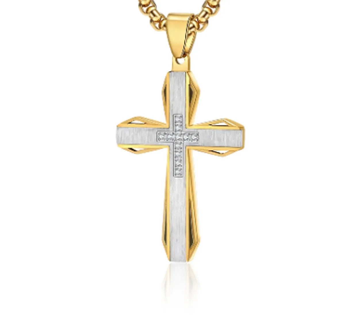 Basic Modern Style Classic Style Geometric Cross Titanium Steel Plating Inlay Zircon Men'S Pendant Necklace