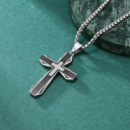 Basic Modern Style Classic Style Geometric Cross Titanium Steel Plating Inlay Zircon Men'S Pendant Necklace