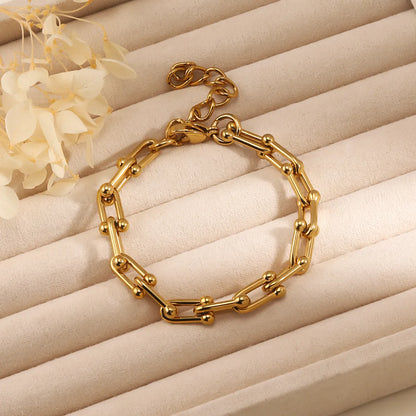 Basic Modern Style Classic Style Geometric Solid Color 201 Stainless Steel 18K Gold Plated Bracelets In Bulk