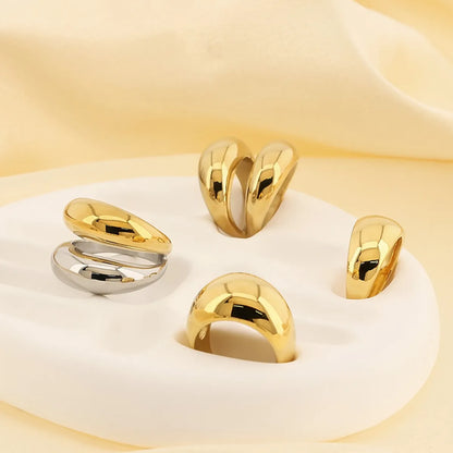 Basic Modern Style Classic Style Geometric Solid Color 304 Stainless Steel 18K Gold Plated Rings In Bulk