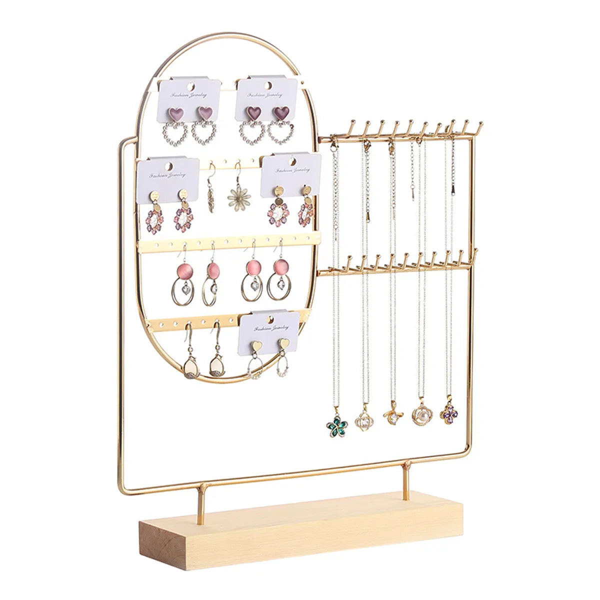 Basic Modern Style Classic Style Geometric Solid Wood Iron Plating Jewelry Display Jewelry Rack