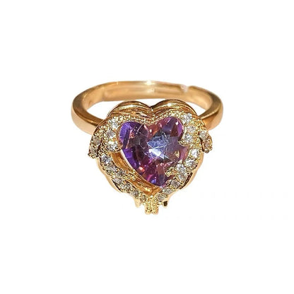 Basic Modern Style Classic Style Geometric Square Heart Shape Alloy Plating Inlay Natural Stone Rhinestones Zircon Women'S Adjustable Ring Open Rings