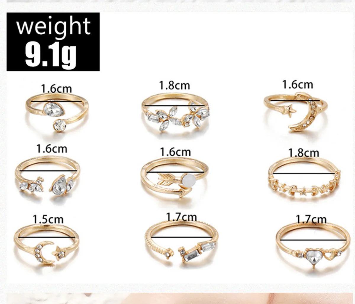 Basic Modern Style Classic Style Geometric Star Moon Alloy Water Ripples Plating Inlay Rhinestones Women's Open Rings Rings