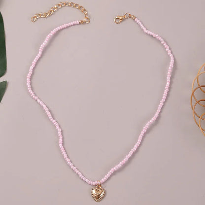 Basic Modern Style Classic Style Heart Shape Alloy Glass Seed Bead Wholesale Pendant Necklace