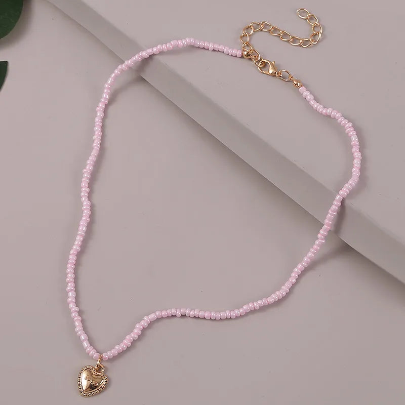 Basic Modern Style Classic Style Heart Shape Alloy Glass Seed Bead Wholesale Pendant Necklace