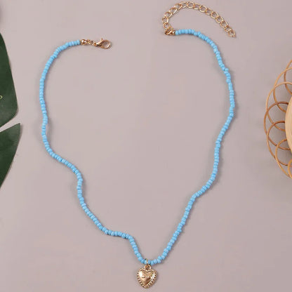 Basic Modern Style Classic Style Heart Shape Alloy Glass Seed Bead Wholesale Pendant Necklace