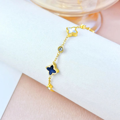 Basic Modern Style Classic Style Leaf Four Leaf Clover Arylic Imitation Shell Titanium Steel Plating Inlay Zircon Women'S Bracelets