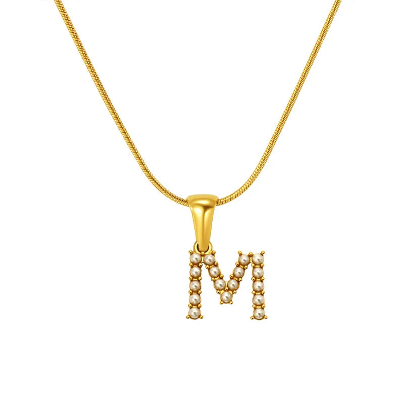 Basic Modern Style Classic Style Letter Imitation Pearl Titanium Steel Wholesale Pendant Necklace