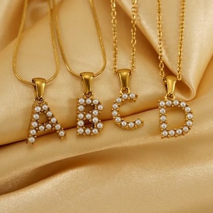 Basic Modern Style Classic Style Letter Imitation Pearl Titanium Steel Wholesale Pendant Necklace