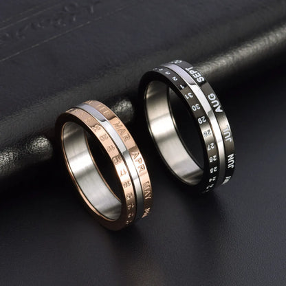 Basic Modern Style Classic Style Number Titanium Steel Plating Rose Gold Plated Unisex Anxiety Ring