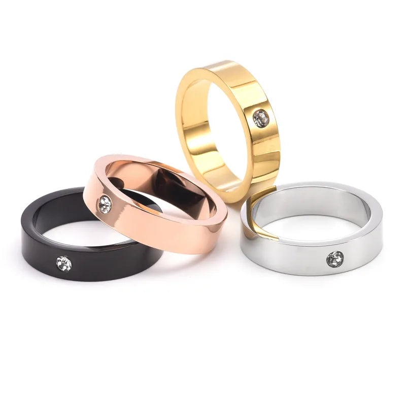 Basic Modern Style Classic Style Round 304 Stainless Steel Inlay Rhinestones 18K Gold Plated Unisex Rings