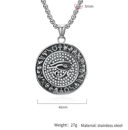 Basic Modern Style Classic Style Round Eye Of Horus 304 Stainless Steel Inlay Rhinestones 18K Gold Plated Unisex Pendant Necklace