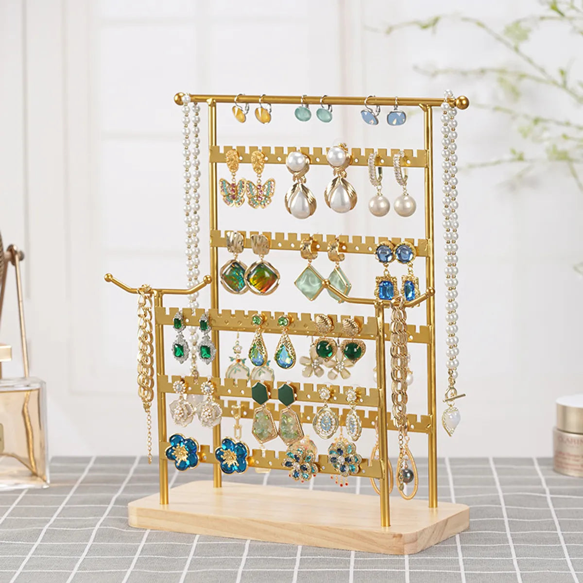 Basic Modern Style Classic Style Square Solid Wood Metal Iron Jewelry Display Jewelry Rack