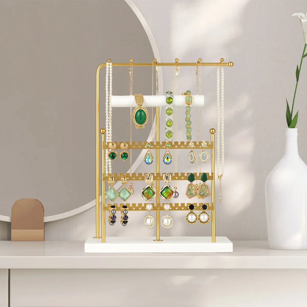 Basic Modern Style Classic Style Square Solid Wood Metal Jewelry Display Jewelry Rack