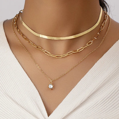 Basic Modern Style Geometric Alloy Plating Inlay Zircon Women's Layered Necklaces