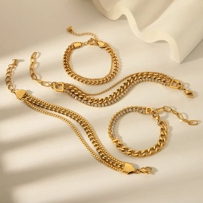 Basic Modern Style Solid Color 304 Stainless Steel 18K Gold Plated Zircon Bracelets In Bulk