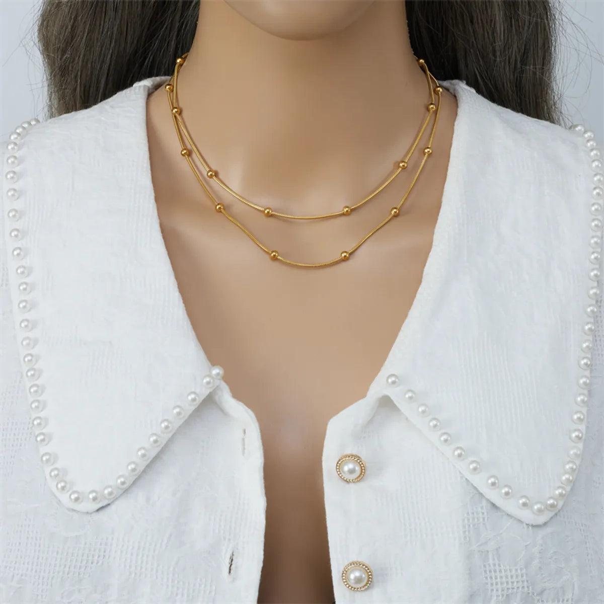 Basic Modern Style Solid Color Titanium Steel Plating Layered Necklaces