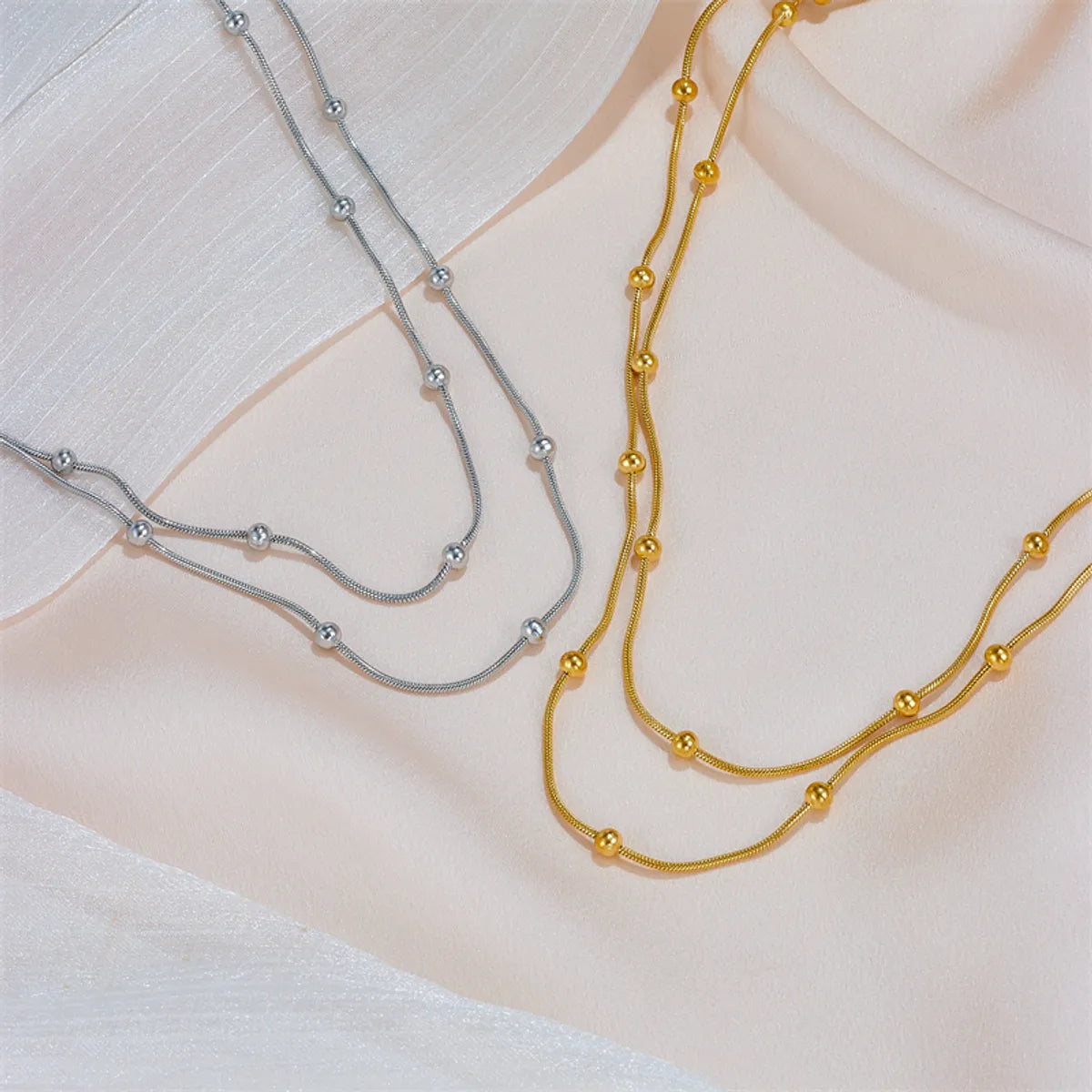 Basic Modern Style Solid Color Titanium Steel Plating Layered Necklaces