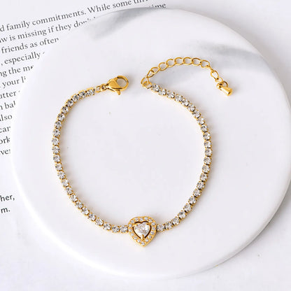 Basic Modern Style SUNFLOWER (Jz001) Water Droplets Heart Shape 304 Stainless Steel 18K Gold Plated Zircon Bracelets In Bulk