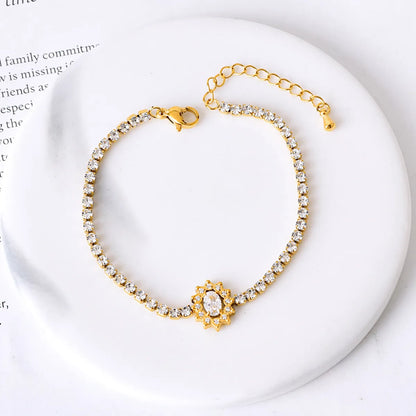 Basic Modern Style SUNFLOWER (Jz001) Water Droplets Heart Shape 304 Stainless Steel 18K Gold Plated Zircon Bracelets In Bulk