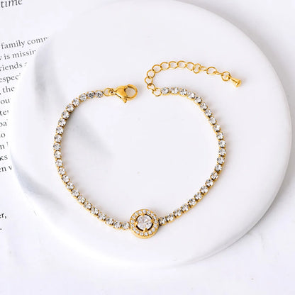 Basic Modern Style SUNFLOWER (Jz001) Water Droplets Heart Shape 304 Stainless Steel 18K Gold Plated Zircon Bracelets In Bulk