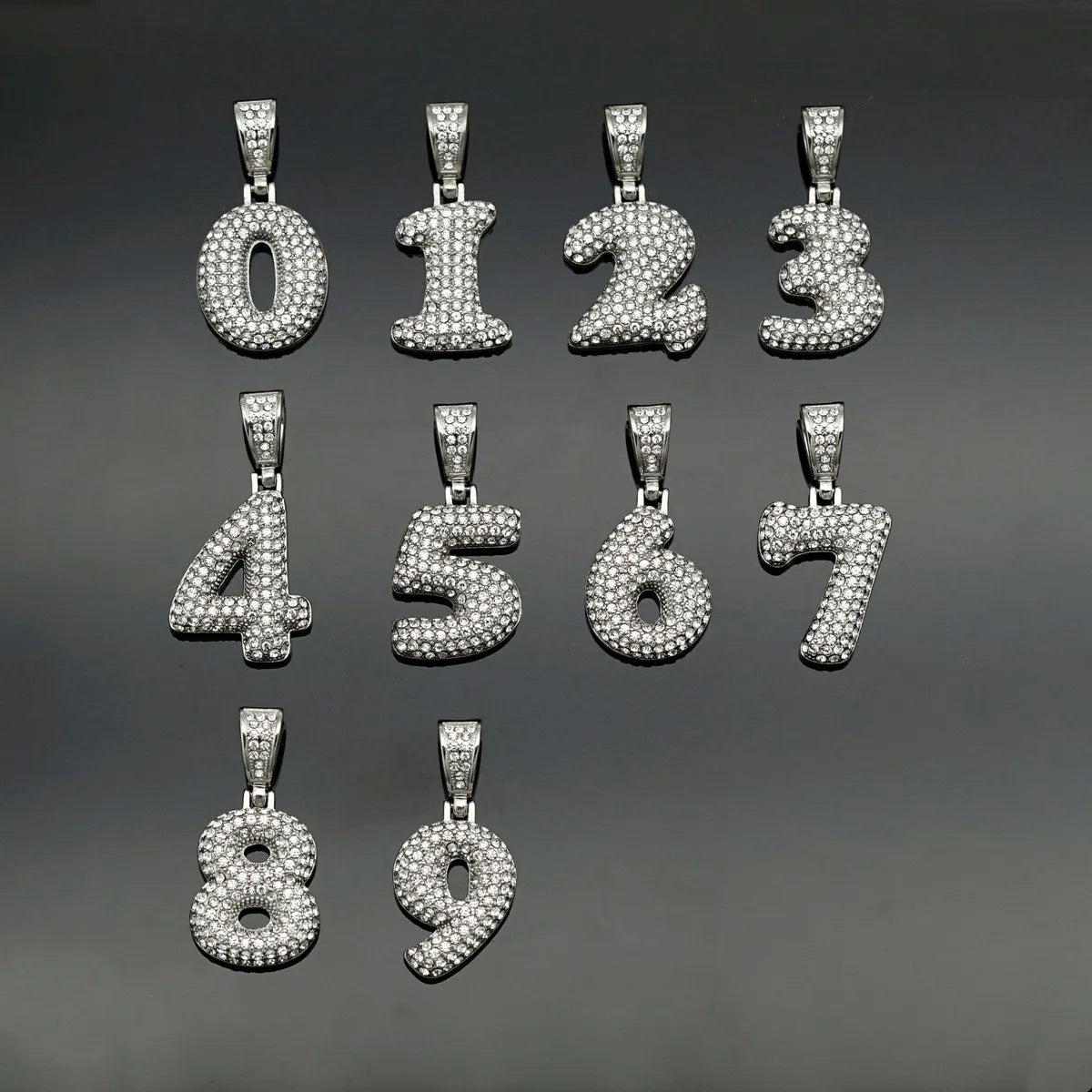 Basic Number Stainless Steel Plating Inlay Artificial Diamond Charms Necklace