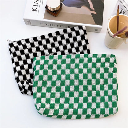 Basic Plaid Knit Square Makeup Bags