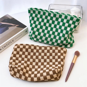 Basic Plaid Knit Square Makeup Bags