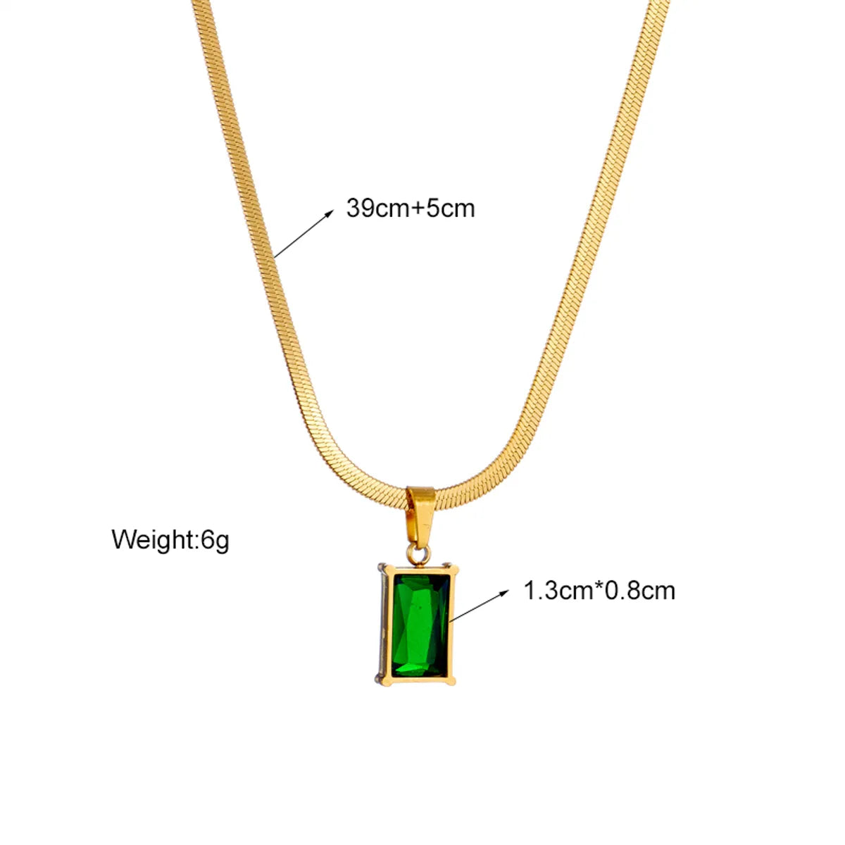 Basic Rectangle Titanium Steel Gold Plated Rhinestones Gold Plated Pendant Necklace