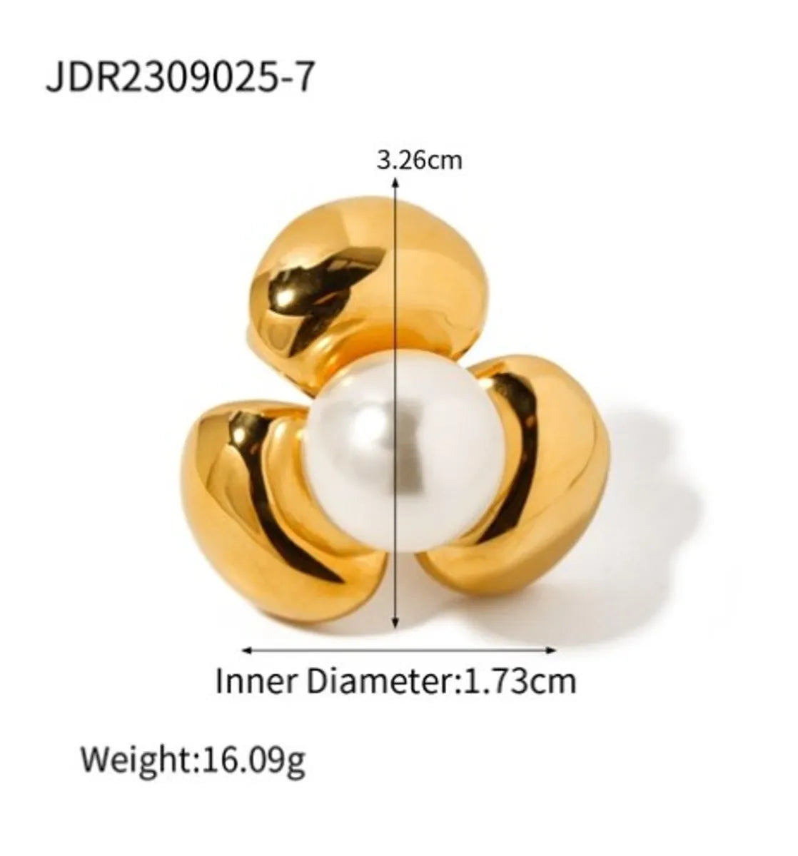 Basic Retro Flower Stainless Steel Artificial Pearl Plating 18k Gold Plated Rings