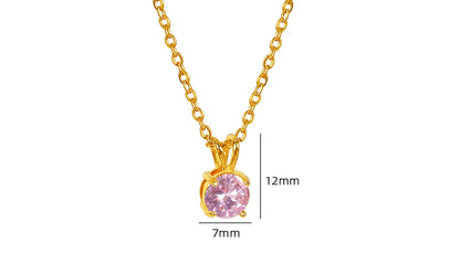 Basic Retro Simple Style Solid Color Titanium Steel Plating Inlay Zircon 18k Gold Plated Pendant Necklace