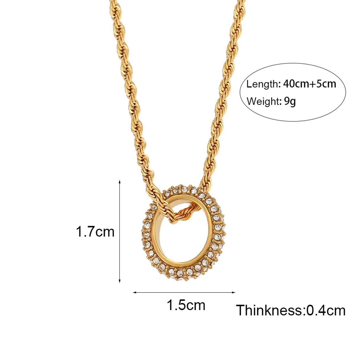 Basic Round Stainless Steel Inlaid Zircon Gold Plated Necklace