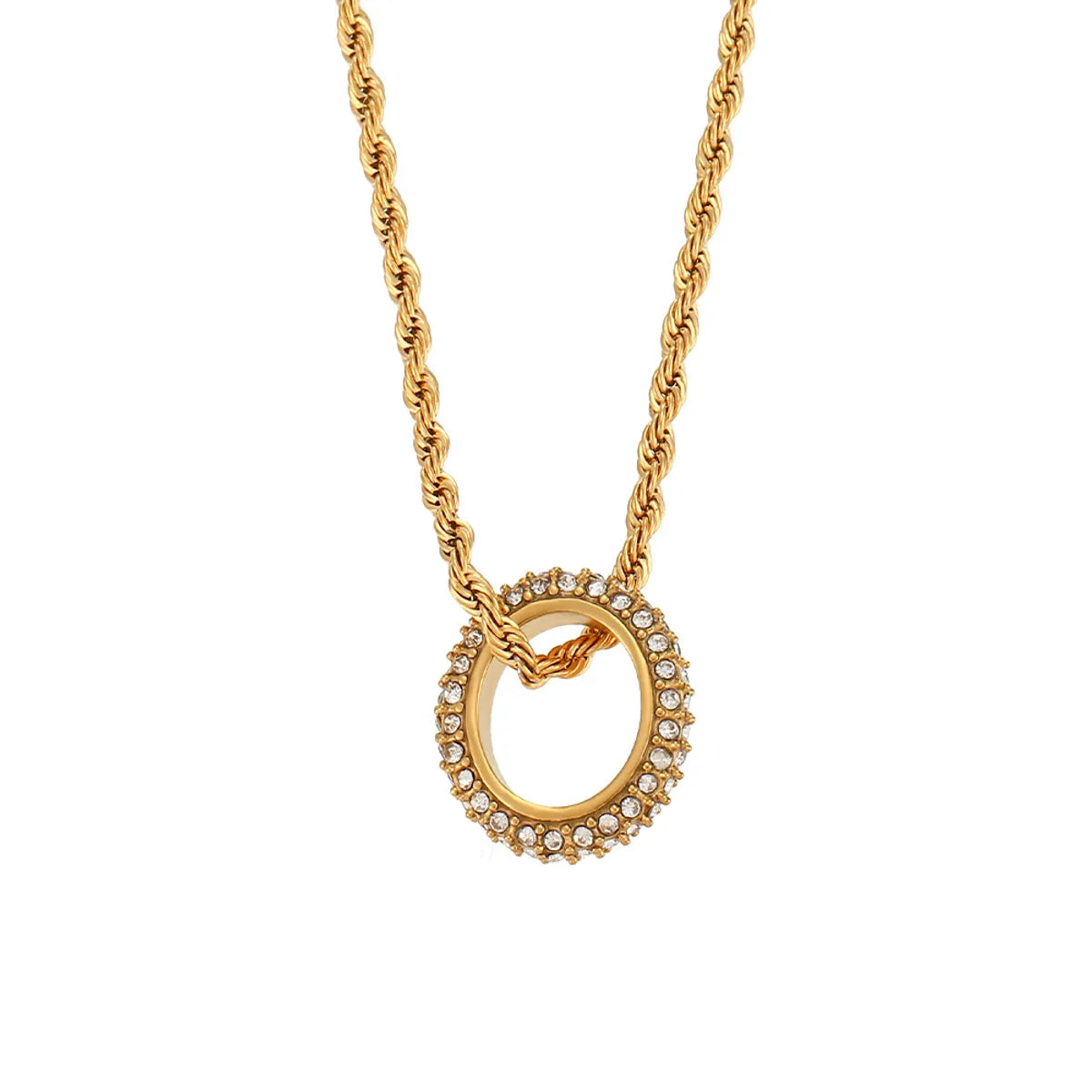 Basic Round Stainless Steel Inlaid Zircon Gold Plated Necklace