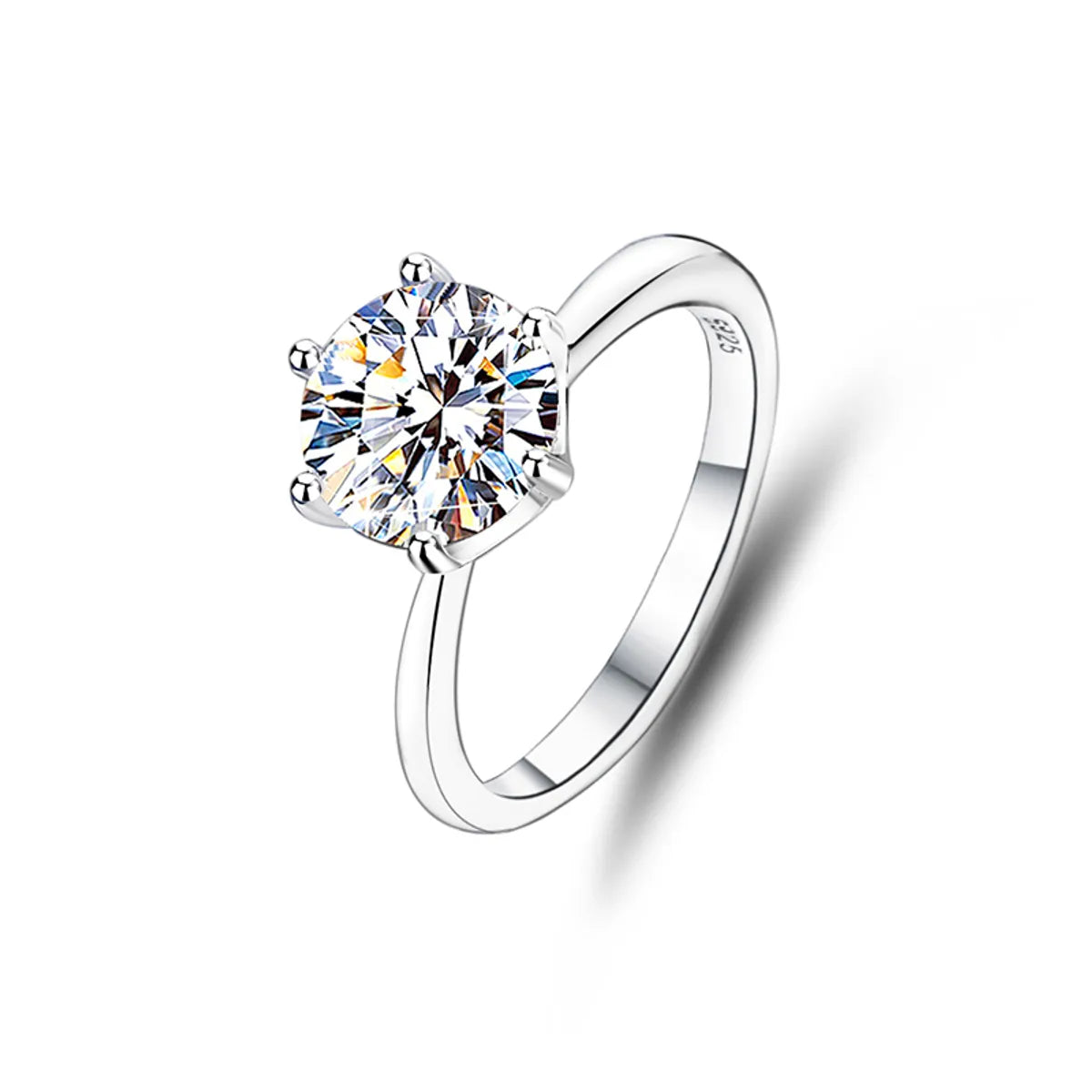 Sterling Silver Basic Plating Inlay Round Moissanite Rings